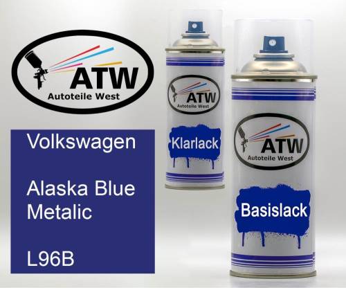 Volkswagen, Alaska Blue Metalic, L96B: 400ml Sprühdose + 400ml Klarlack - Set, von ATW Autoteile West.